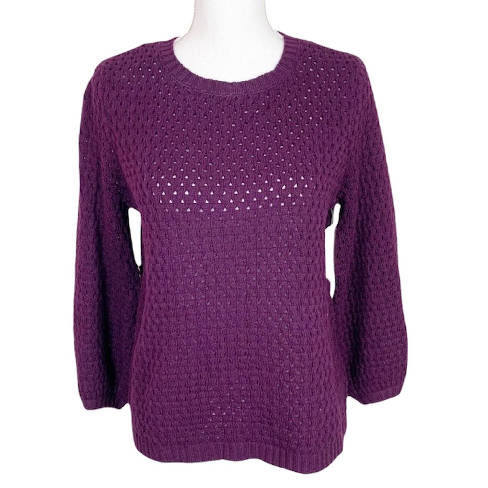 14th & Union Sweater Women Small Petite Purple Potent Open Knit Pullover Casual